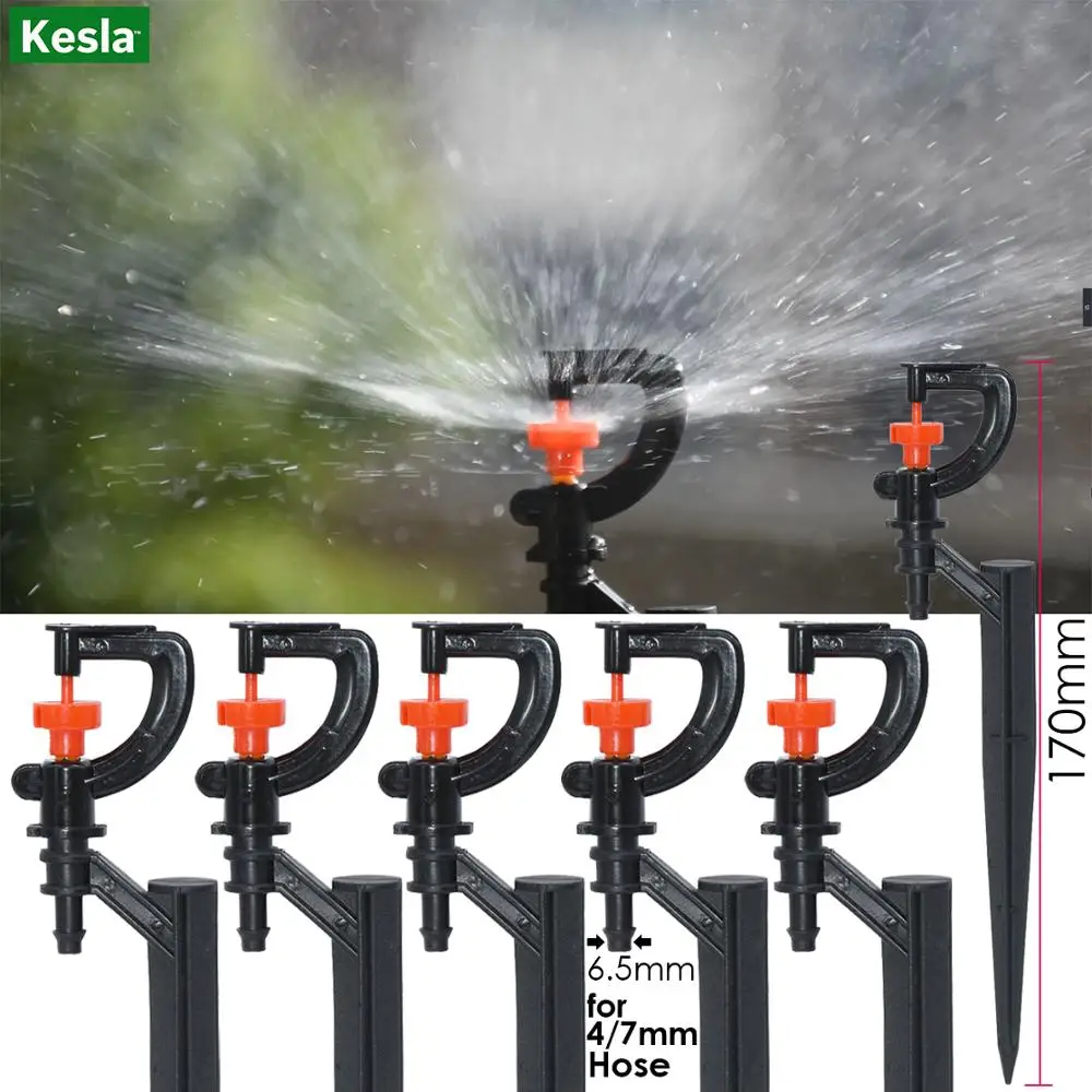 

KESLA 15PCS 90/180/360° Misting Nozzle 13cm Stake 1/4'' Garden Irrigation Sprinkler Drip Irrigation Greenhouse Watering Flower