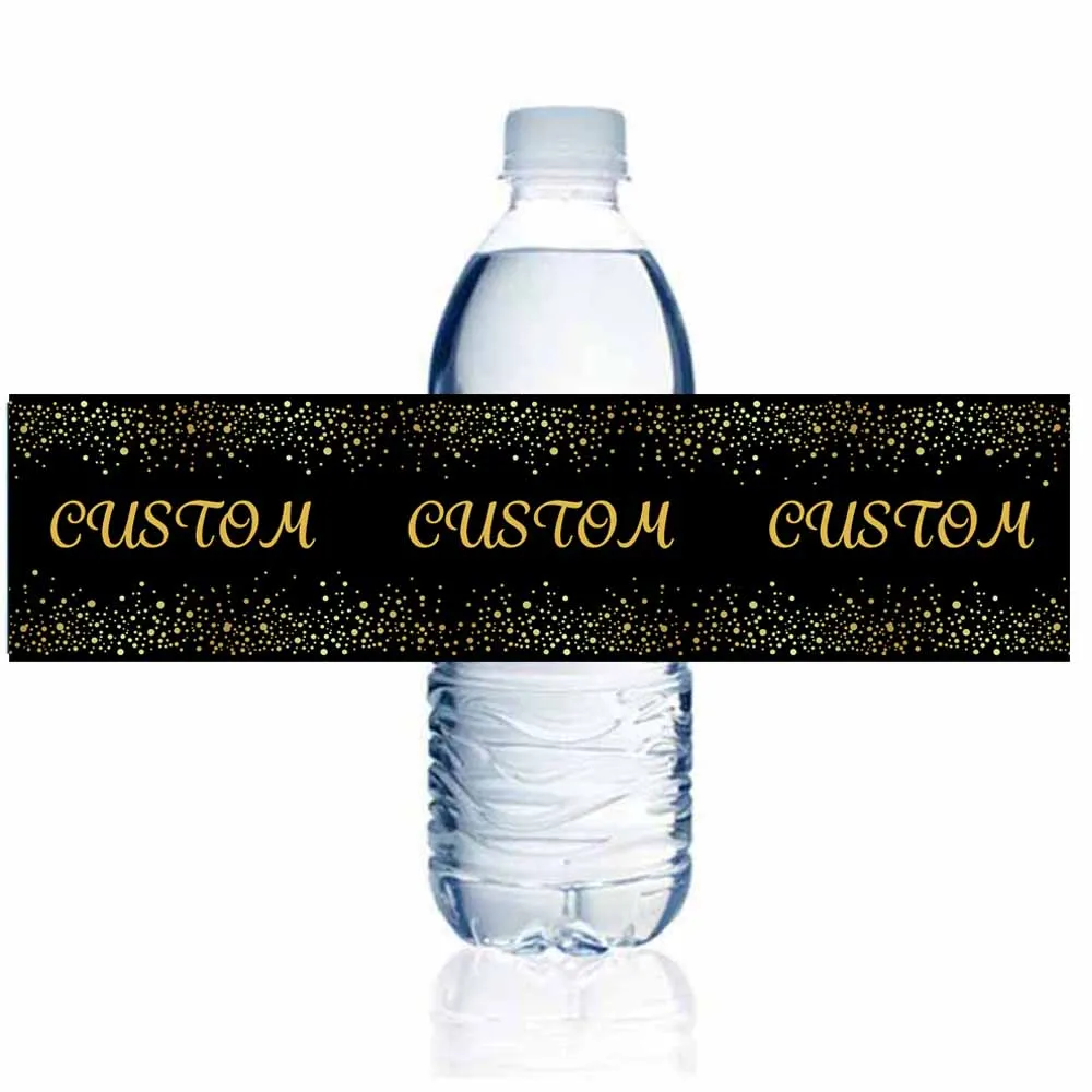 15pcs  Custom Black and Gold Happy Birthday Party Water Bottle Labels