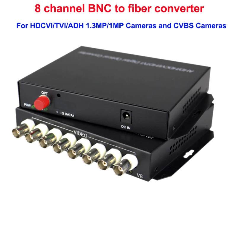 HD media converter fiber optical 8 port BNC HDCVI TVI AHD CCTV camera optic converter for Dahua/Hikvision 1.3MP/1MP CVBS camera