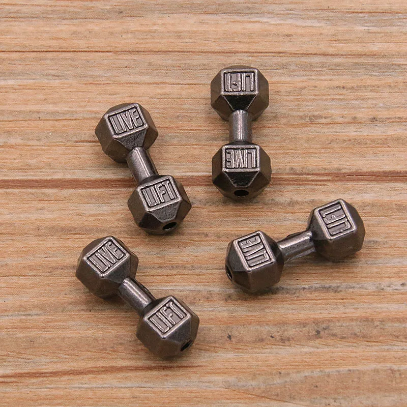 8Pcs 4 Color Dumbbell Weightlifting Small Hole Bead Sports Letter Charms For DIY Necklace Bracelets Jewelry Handmade Making