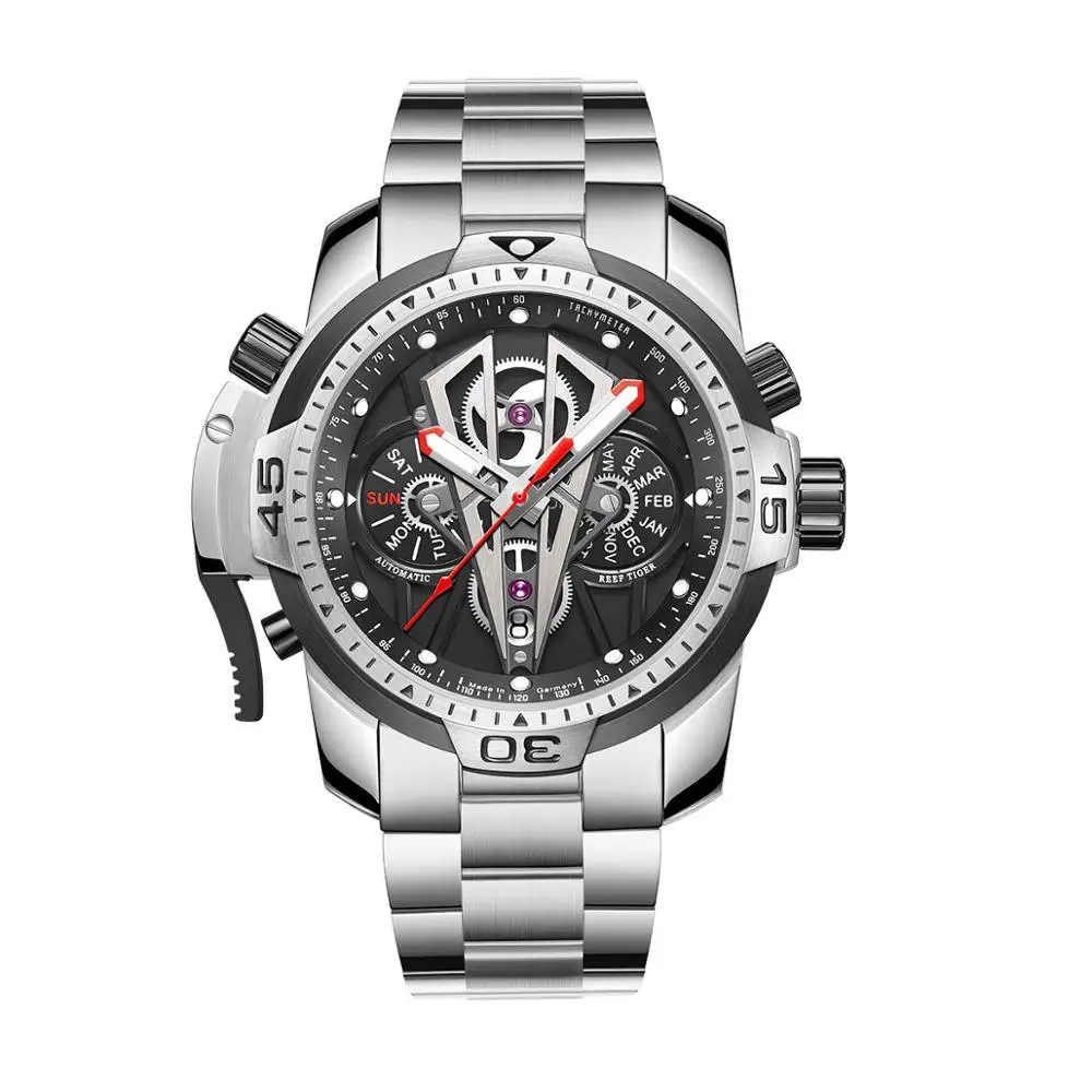 Reef Tiger/RT Top Brand Sport Automatic Stainless Steel Men Fashion Mechanical Bracelet Waterproof Watches RGA3591