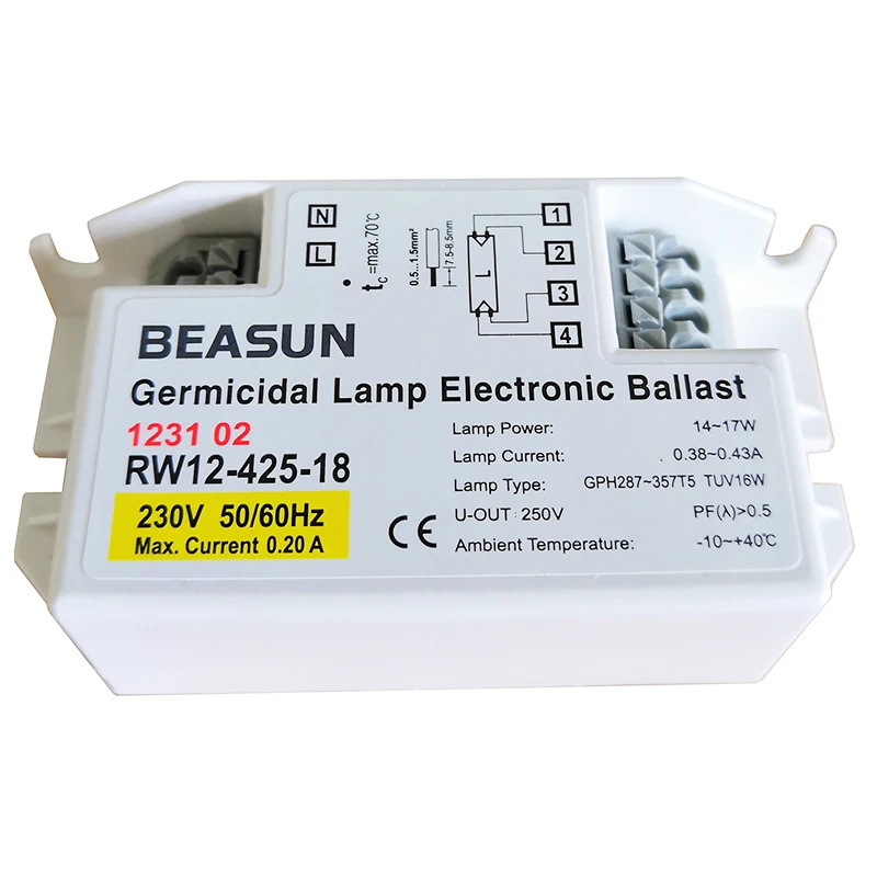 

RW12-425-18 RW12-425-18A BEASUN 120V 230V 14-17W Germicidal UV Lamp Electronic Ballasts for Lamp GPH287-357T5 TUV16W