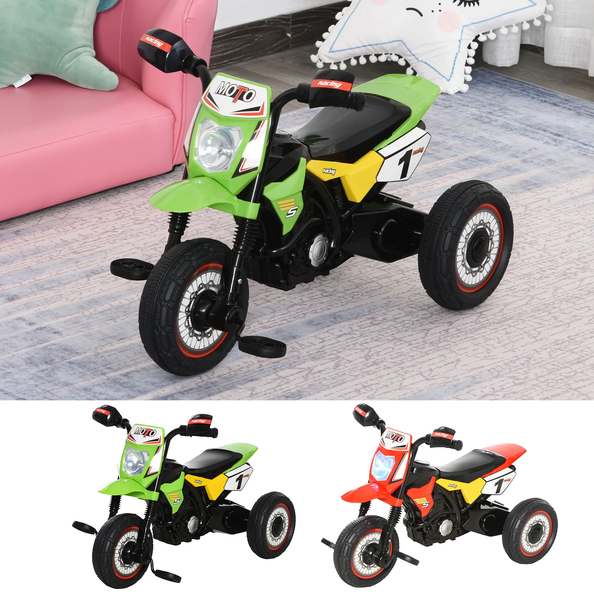 71x40x51cm HOMCOM + 18 Months Car Trike Bike with 3 Wheel Lights & Sound