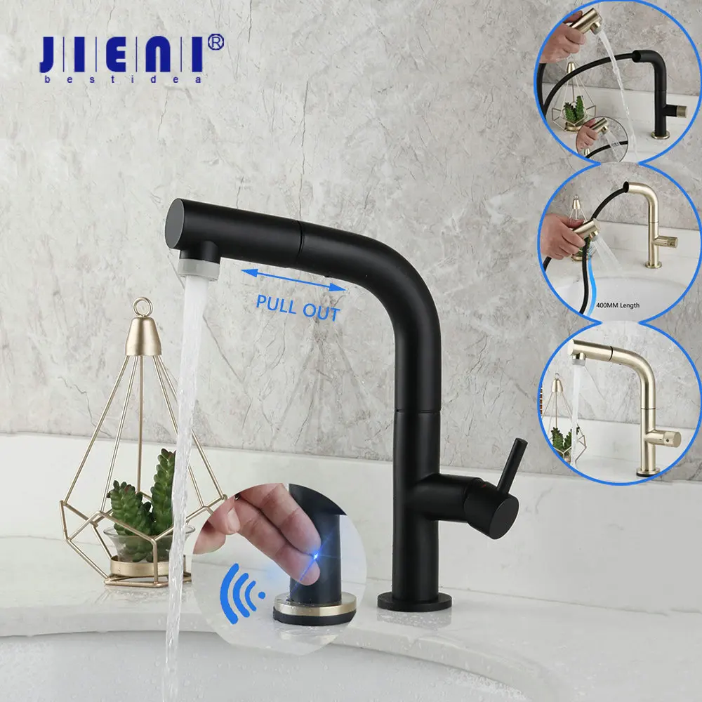 

JIENI Kitchen Faucet Smart Sensor Pull Out Hot & Cold Water Switch Mixer Tap Smart Touch Spray Tap Matte Black Kitchen Faucets