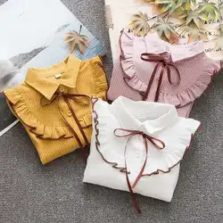 New Spring Summer 2024 Cotton Blouse for Big Girls Striped Clothes Children Long Sleeve School Girl Shirt Kids Tops 2-8 Years