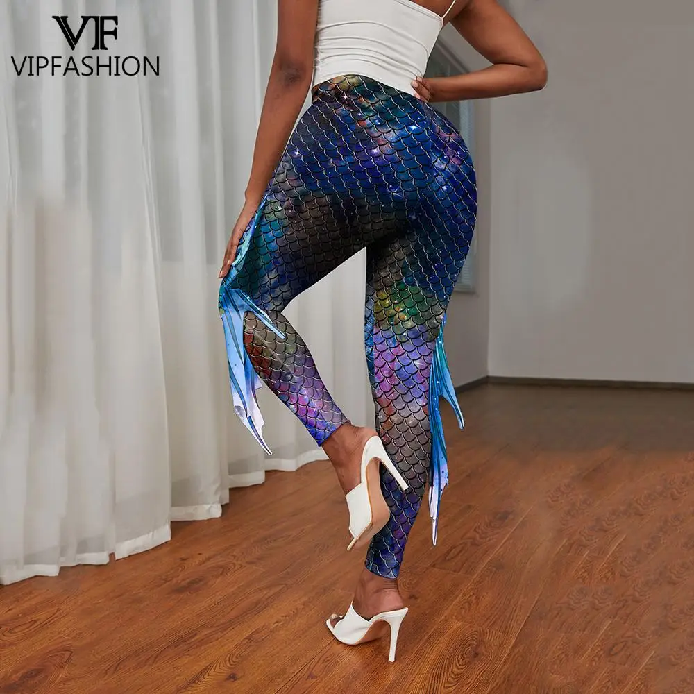 VIP FASHION New Arrival Funny Colorfur Fish Scale Printed Galaxy Mermaid Leggings Tight Elasticity Workout Fitness Pants