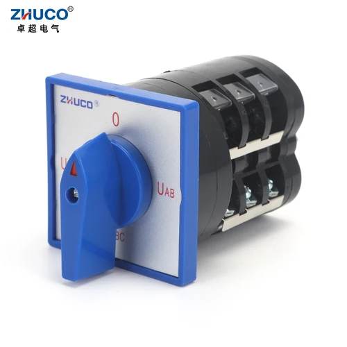 Imagen 2 del producto ZHUCO LW5D-16/YH3.3 16A cuatro posiciones 3 polos voltímetro trifásico Selector de conversión cambio interruptor de leva Panel azul