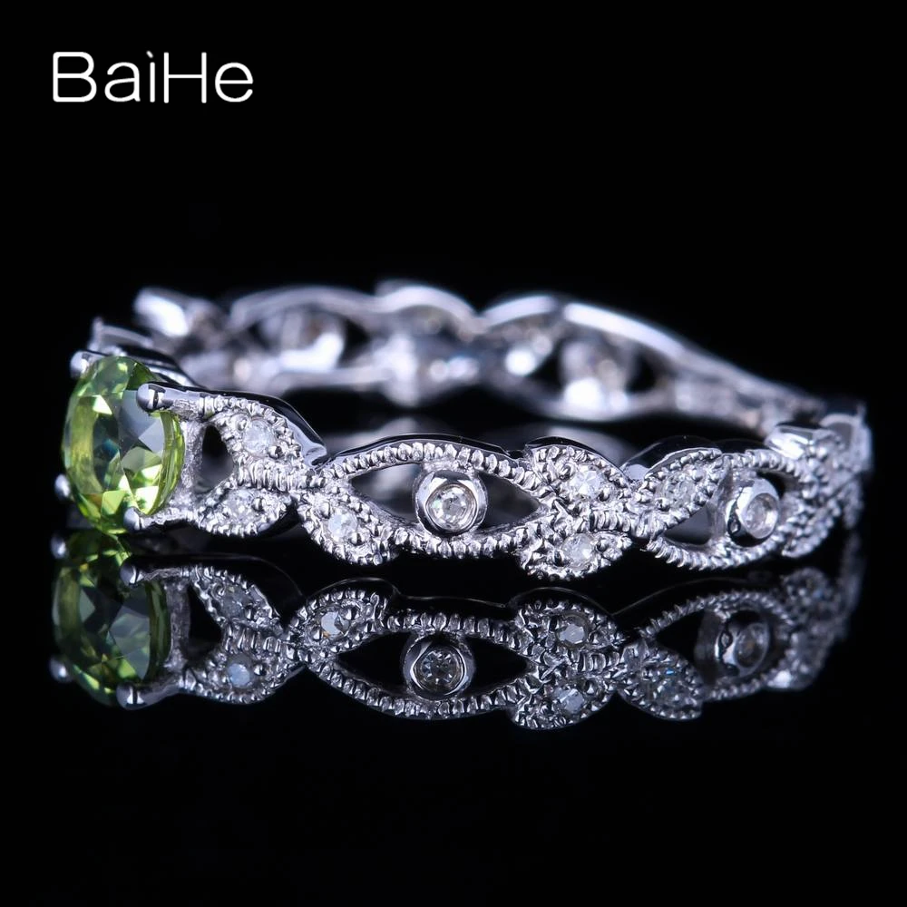 BAIHE Sterling Silver 925 Genuine Peridot Ring Women Wedding Band Trendy Fine Jewelry Leaf Ring خاتم الزبرجد bague péridot Gift