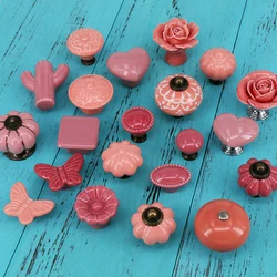 1PCS Ceramic Cabinet Knob Kitchen Cupboard door Furniture Drawer Handles Pulls Pink Heart flower pumpkin butterfly Shape knobs