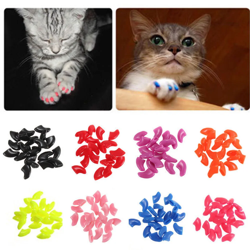 20pcs Soft Cat Nail Caps / Cat Nail Cover / Cat Paw Claw / Pet Silicon Nail Protector with free Glue and Applictor size S/M/L