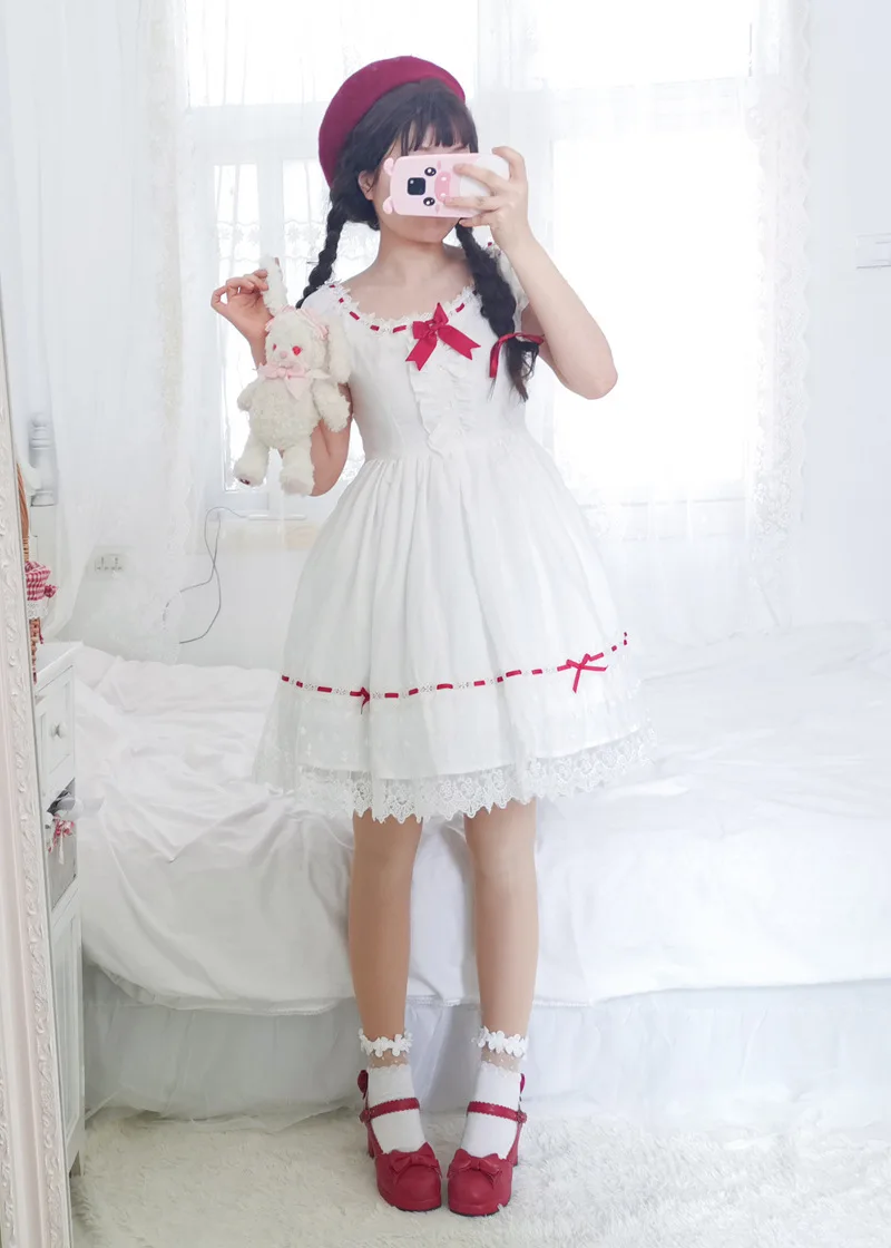 Japanse Zoete Lolita Jurk Vintage Zachte Meisje Hoge Taille Kant Strik Victoriaanse Jurk Kawaii Meisje Gothic Lolita Op Loli Cos