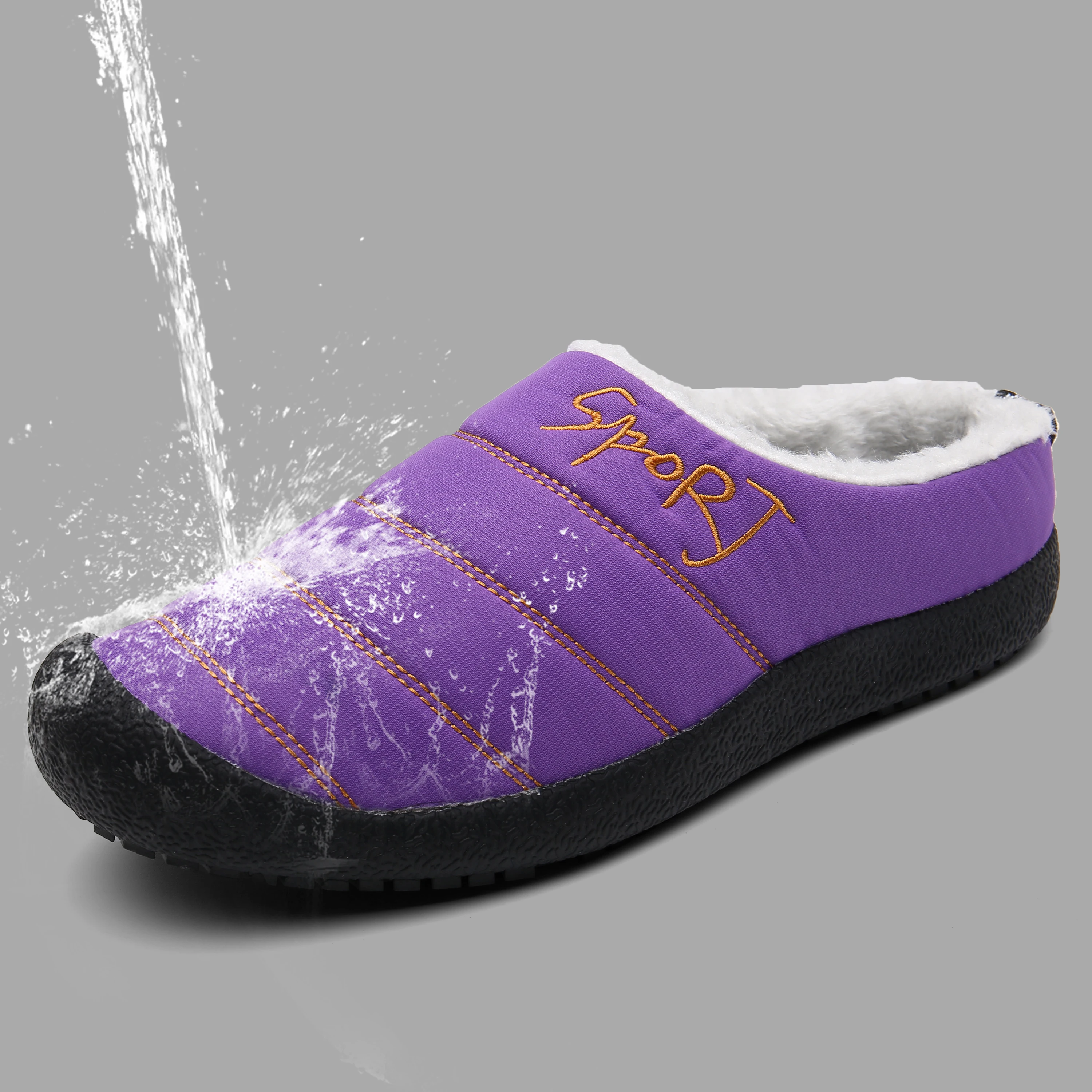 UncleJerry New Winter Slippers for Men and Women Warm Indoor Shoes Waterproof Non-slip Home Slippers Big size