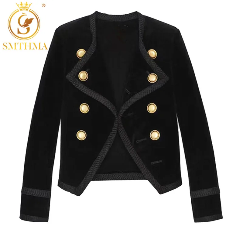 SMTHMA HIGH QUALITY New Fashion 2022 Designer Runway Jacket Women\'s Double Breasted Buttons Velvet Coat Outer Size S-XL