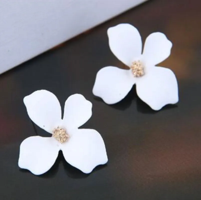 أقراط إبرة فضة S925 للإناث ، زهرة صغيرة لطيفة ، بتلات حمراء ، شبكة ، مزاجه ، مجوهرات أنيقة