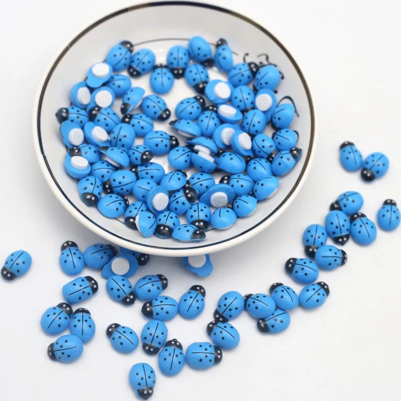 9*13mm Blue Wooden Ladybug Self-Adhesive Patch Fridge Wall Sticker Wedding Party Home Decor Child Gift DIY Handmade Accessories