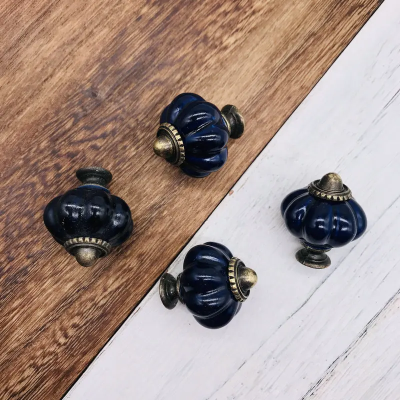 

8pcs European-style Cobalt blue Ceramic Pumpkin Handles Gift Box Decorative Handle Kitchen Cupboard Cabinet Knob Cupboard Pulls