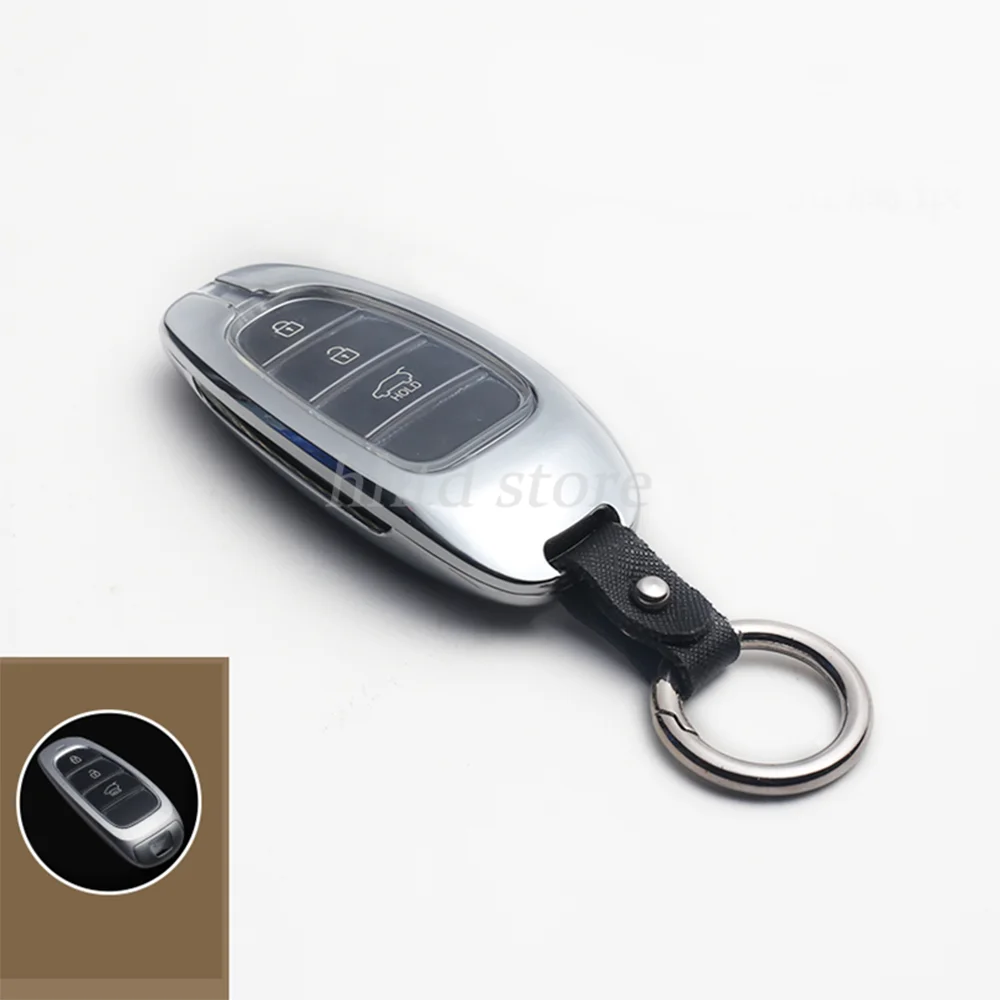 

Carbon Texture Metal Remote Start Car Key Fob Cover Case Protector Holder Auto Accessories Shell For Hyundai Sonata Tucson 2020