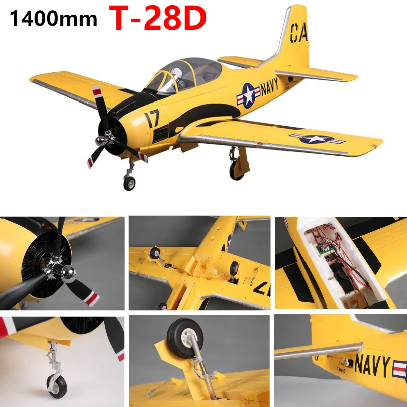 FMSRC RC Airplane 1400mm 1.4M T28 T-28 Trojan V4 6CH PNP Big Scale Gaint Warbird Model Plane Aircraft with Flaps Retracts LED