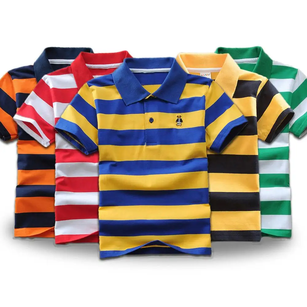 Kids Polo Shirts Summer Children\'s Short Sleeve Boys Top Polo Shirt Color Striped 2Y-12Y Teens Cotton Girls School Shirts