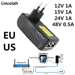 PoE Power Supply 12V 24V 48V 0.5A 1A 24W POE Injector Ethernet AC/DC Adapter for CCTV Security Camera Phone US EU Wall Plug
