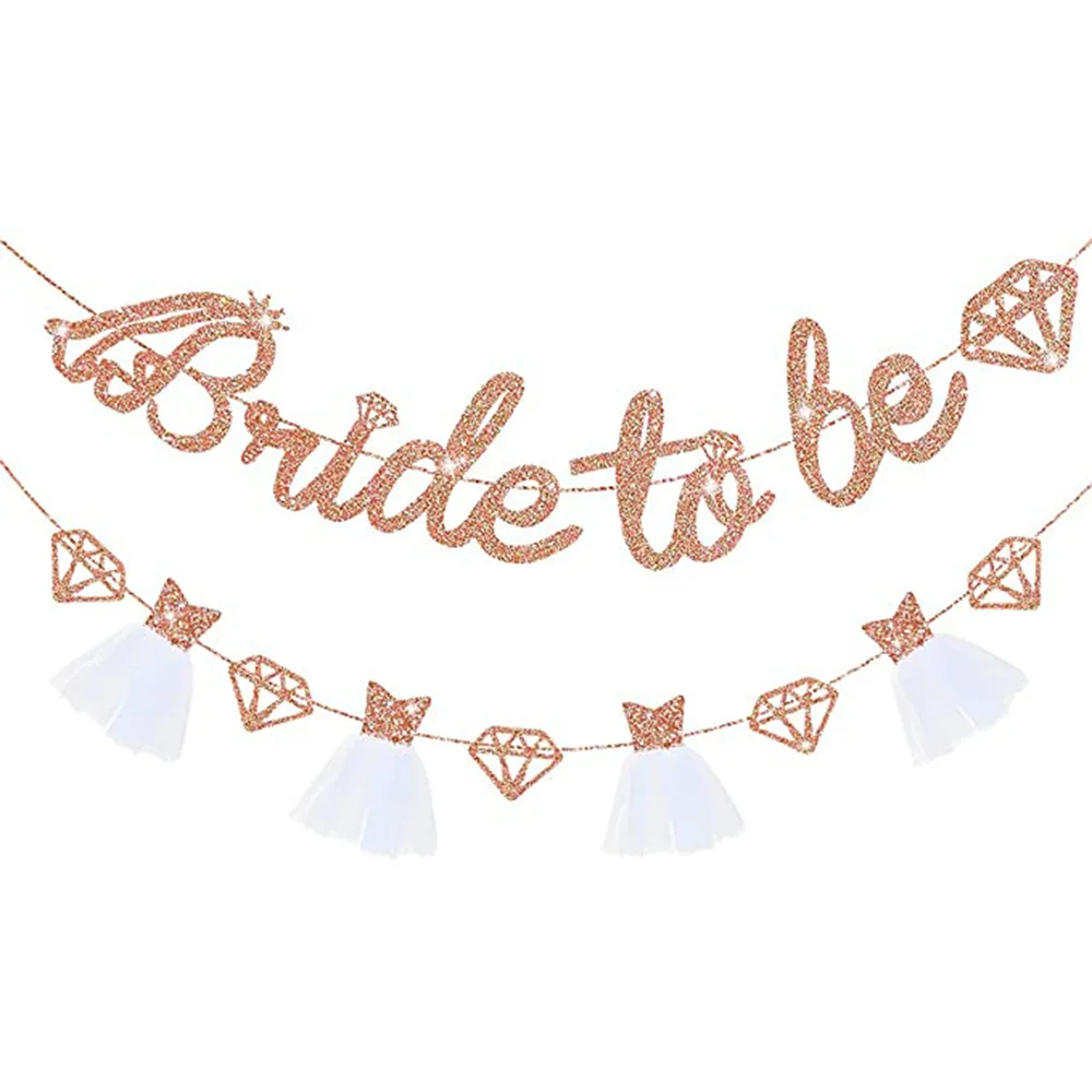 Rose Gold  Bride To Be Banner Glitter Paper Wedding Dress Diamond Bridal Shower Wedding Bachelorette Party Decoration Supplies