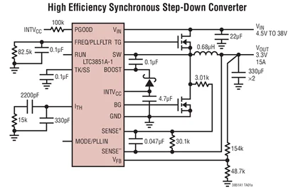 LTC3851 LTC3851AEMSE-1 LTC3851AIMSE-1 LTC3851AHMSE-1 LTC3851AMPMSE-1 - Synchronous Step-Down Switching Regulator Controller