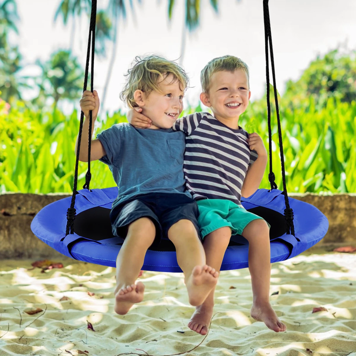 

40’’ Flying Saucer Tree Swing Children Play Set Adjustable Ropes Playroom Blue