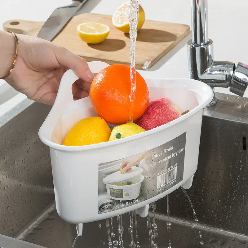 Sink Plastic Triangle Fruit And Vegetable Drain Basket Hollowed Out Kitchen Waste Residue Filter Kitchen Bowl Brush Shelf