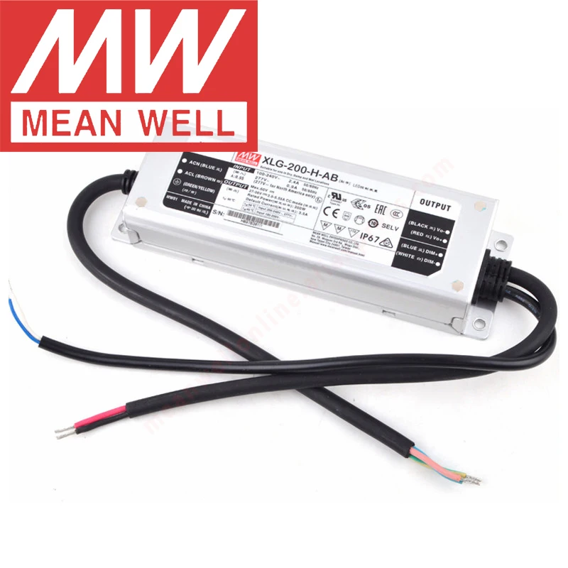 Mean Well XLG-200-H-AB IP67 Metal Case 3 in 1 dimming lighting meanwell 27-56V/3500-5550mA/200W Constant Power Mode LED Driver