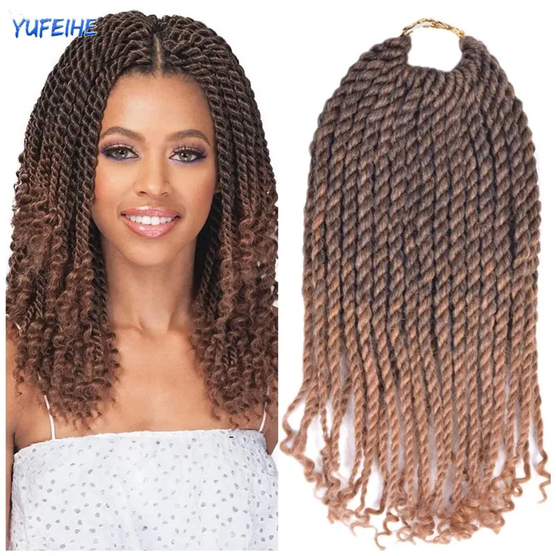 Ombre Synthetic Braiding Hair 10Inches Curly Senegalese Twist Braid Crochet Braids Hair Extensions Curl End For Women For Kids