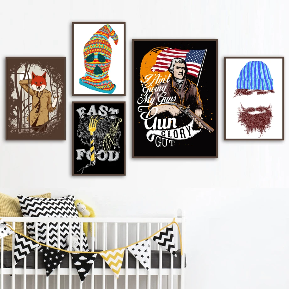 George Washington Fox Fast Food Wall Art Canvas Painting Vintage Posters And Prints Wall Pictures For Living Room Home Decor