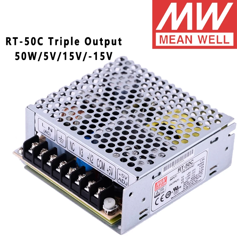 Mean Well RT-50C 5V/15V/-15V AC/DC 50W Triple Output Switching Power Supply meanwell online store