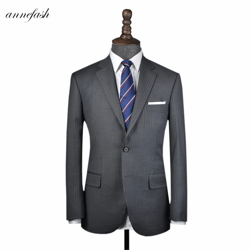 

Free shipping Custom Made brand hight quality 100% worsted pure wool Classic Grey Pinstripe Suit business Suit (Jacket+ Pant)