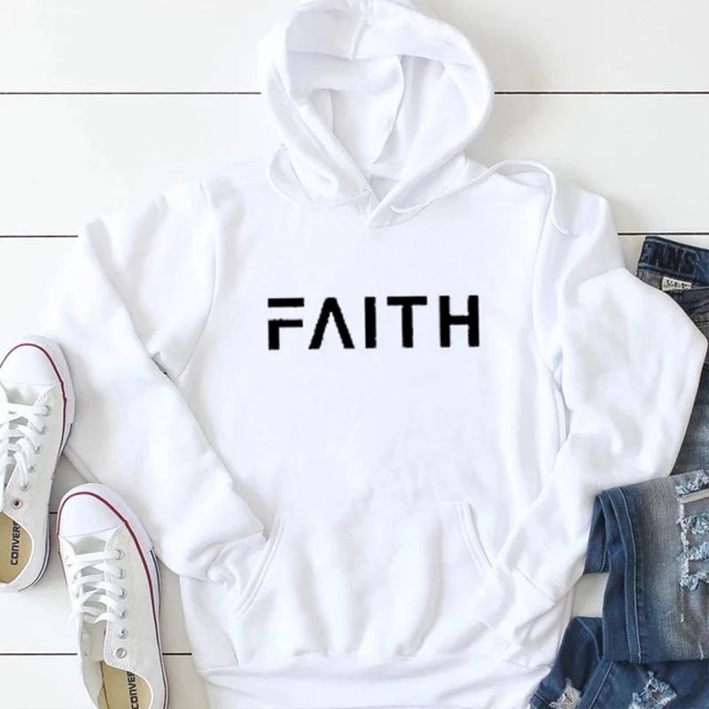 Faith Letter Print Hoodies Scripture Unisex Christian Church Pullovers Casual Women Long Sleeve Hooded Sweatshirts Drop Ship