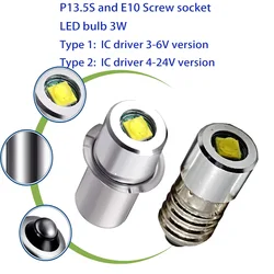 P13.5S P13 5S E10 3W 3V 4.5V 6V 18V LED Lamp Bulb Flashlight Replacement Bulb Torch Emergency Light Bulbs Work CD Cells