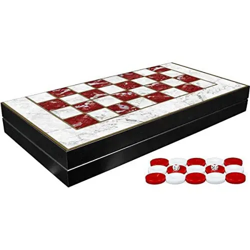 LaModaHome 19 ''Turkish Red Marble Backgammon Set, Wooden, Board Game for Family Game Nights, modern Elite Vinyl Unscratchable T