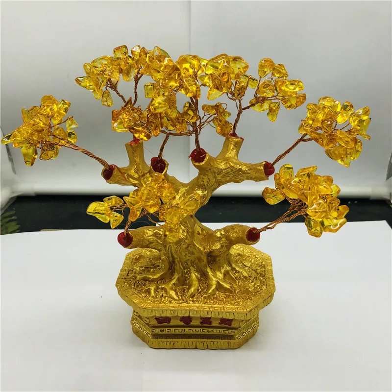 

Beautiful natural yellow crystal crystal crushed stone handcrafted landscape tree potted wedding decoration