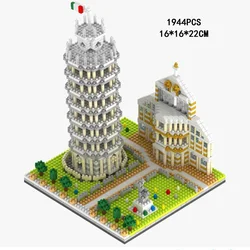 World Famous Architecture Micro Diamond Block Italy Leaning Tower Of Pisa Building Bricks Assemble Nanobricks Toy Collection