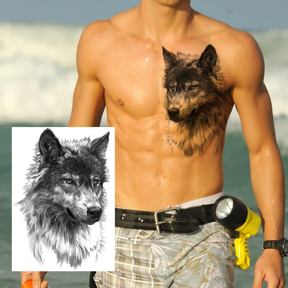 Wolf Black Temporary Tattoos For Men Boys Girl Dreamcatcher Forest Tattoo Realistic Fake Flora Flower Waterproof Coyote Tatoo 3D