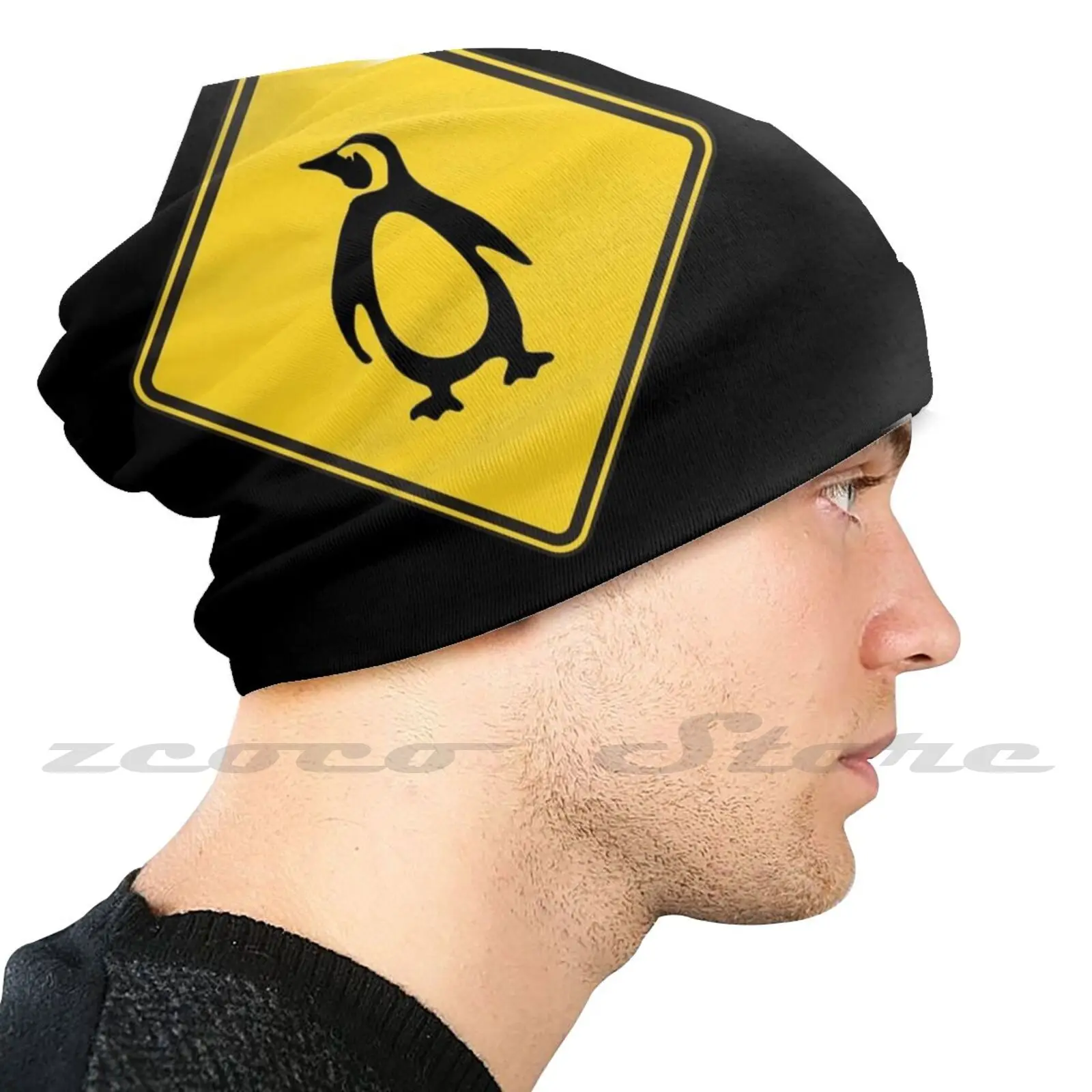 Penguin Road Sign Gift Knit Hat Elastic Soft Personalized Pattern Present Cap Penguin New Zealand Waddle Penguin Species Sign