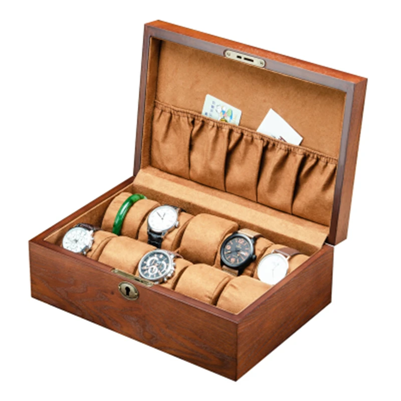 

New 6/10/12 Slots Wood Watch Case Storage Box With Lock Fashion Watch Box Organizer For Men Solid Wooden Luxury Watch Holder