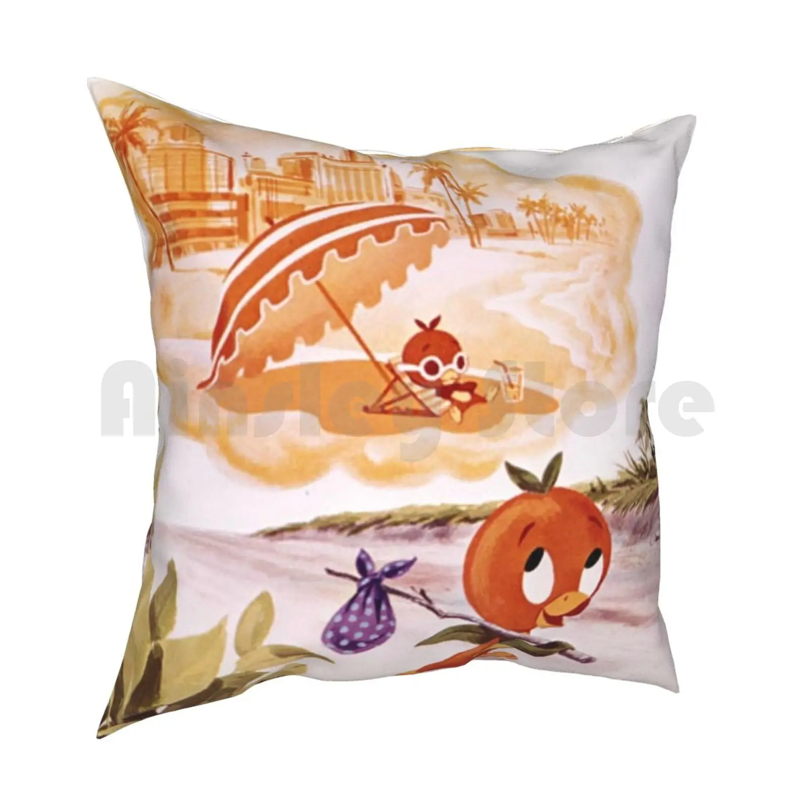 Headed For Fun In The Sun Pillow Case Printed Home Soft DIY Pillow cover Vintage Retro Orange Bird Orange Bird Orange Juice