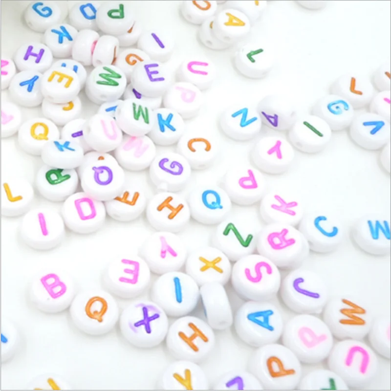 100PCS Round Mix Color Acrylic Letter Beads for Jewelry Making Kid Diy Material Loose Spacer 4*7mm