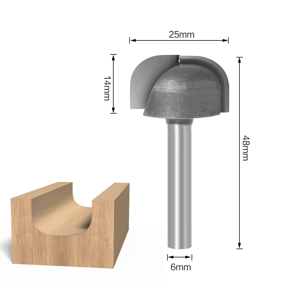 6mm Double Arc Round Bottomed End Mill Wood Cuter Cove CNC Milling Bit Radius Core Box Solid Carbide Router Bit Tools 6x25mm