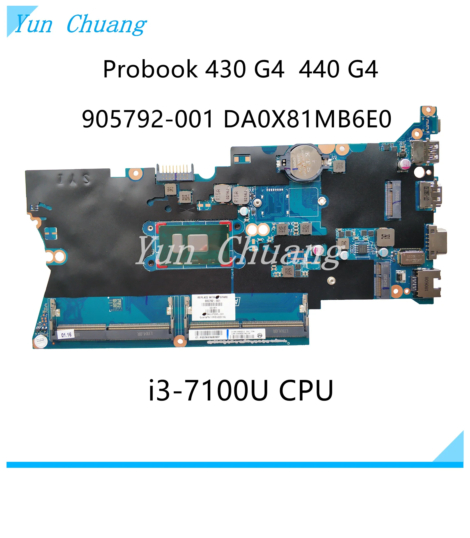 

DA0X81MB6E0 For HP ProBook 430 G4 440 G4 Laptop Motherboard With i3-7100 i5-7200U i7-7500U CPU 905792-001 905792-601 100% Tested