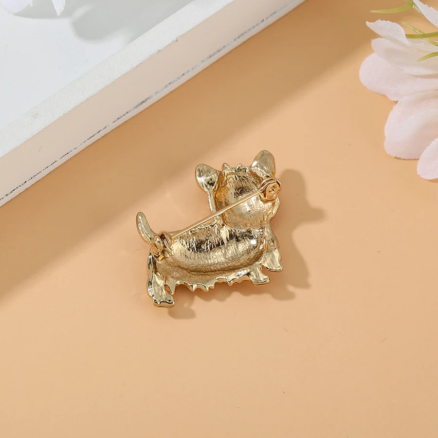 Buipoey Fashion Golden Longhair Dog Brooches For Boy Girls Yellow Enamel Animal Boutonniere Festival Jewelry Children Gifts