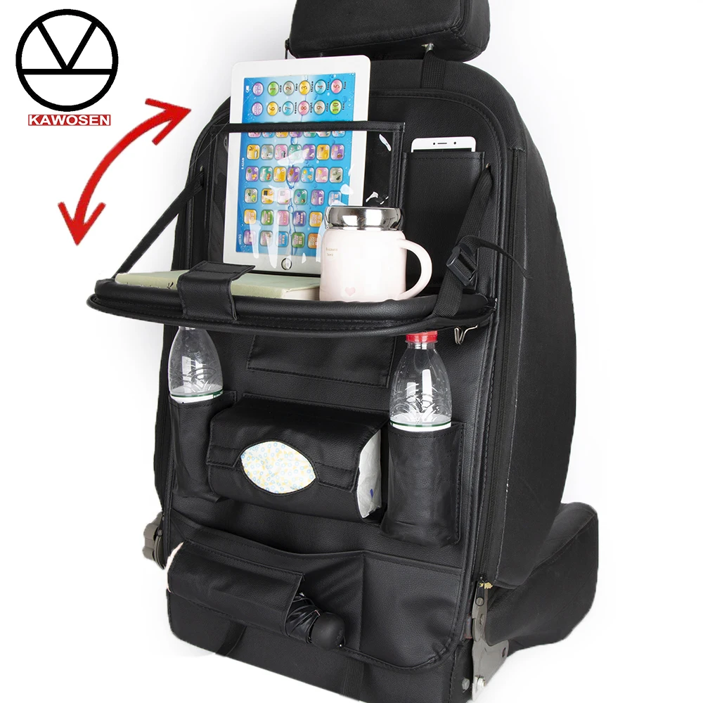 

KAWOSEN Seat Back Organizer PU Folding Table Car Organizer Pad Storage Pocket Box Travel Automobile Stowing Tidying SBCB06