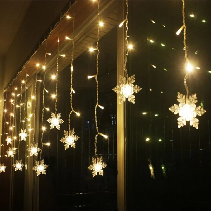 3.5M LED Icicle String Lights Christmas Garlands Snowflake Fairy Lights 8 Modes Window Curtain Lamp For Party Wedding Decoration