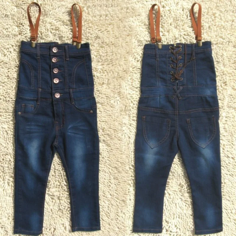 

HOT Girls Bule Denim Jeans Cheap 2-7 Yrs Old Baby Girls Overalls Jumpsuit Kids Skinny Jeans Size:90-130cm Freeshipping