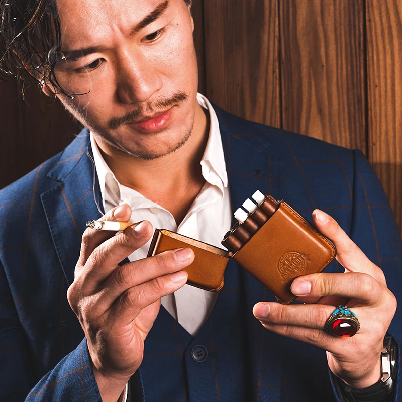 Boutique Cowhide Handmade Cigarette Box Lighter Holster Detachable Men\'s Creative Gift Soft Portable 10 Sticks Cigarettes Boxes